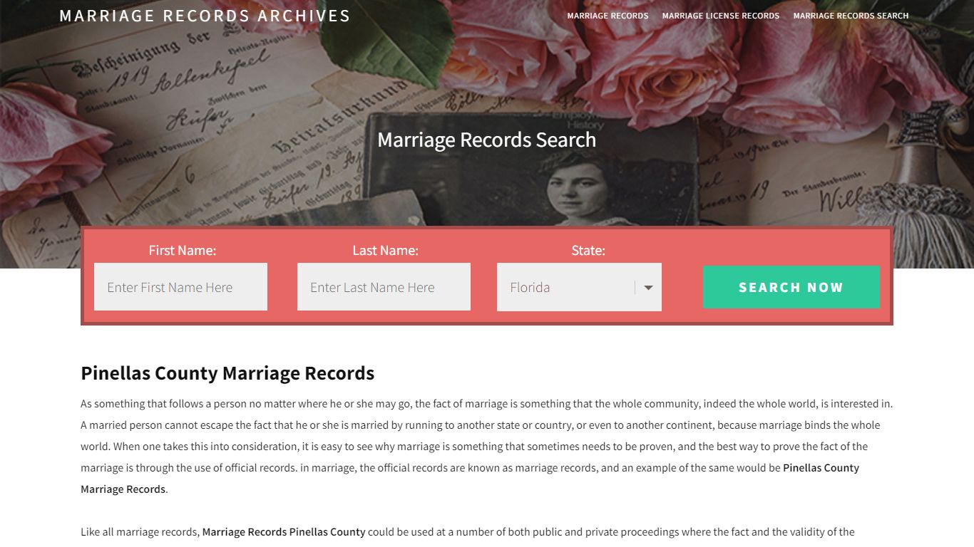 Pinellas County Marriage Records | Enter Name and Search